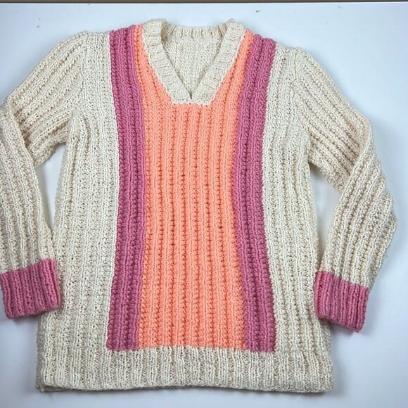 Beautiful Handknit Sweater with Orange and Pink - Picture 3 of 7